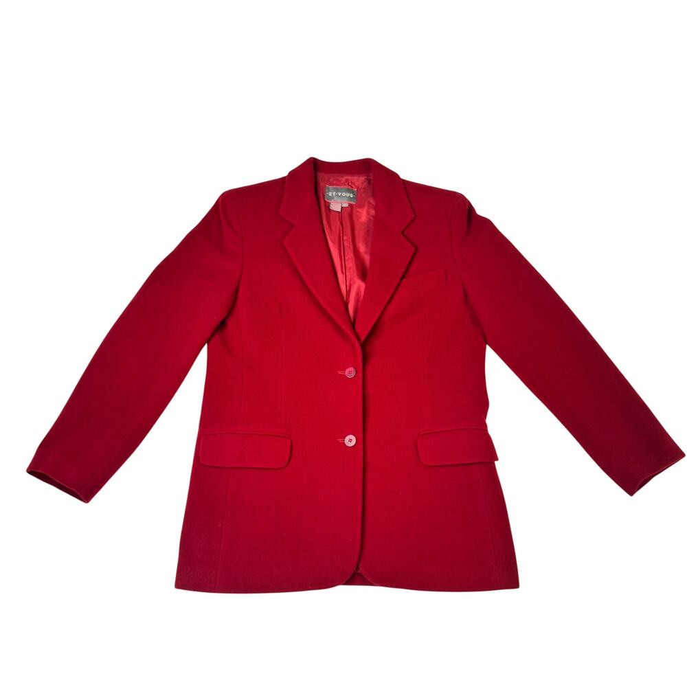 Et Vous Red Burgundy Wool Cashmere Blend Blazer Jacket Women’s M Vtg 80s Coat